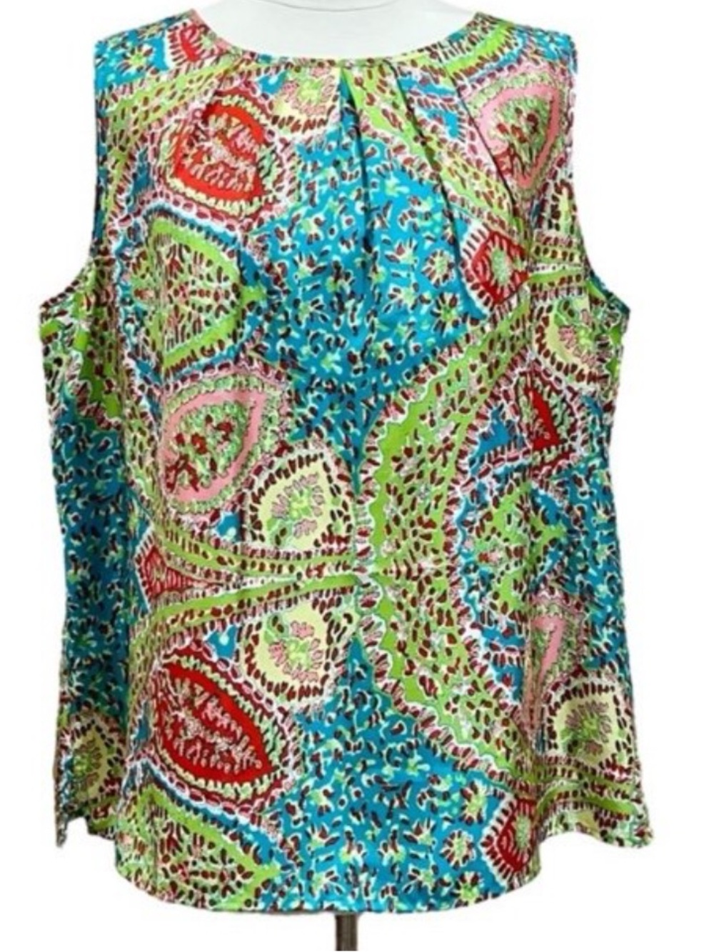 Talbots Multicolor Sleeveless Paisley Shell Top - Blue, Green, Orange Size 20W